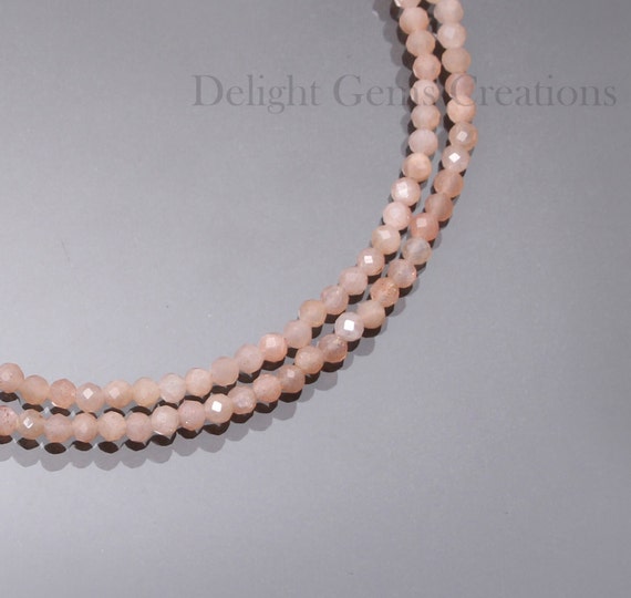 Collier En Pierre De Lune Facettée - Perles Rondes 2-3 Mm, Longueur 18 Pouces, Fait Main En Inde - Neuf Sans Emballage