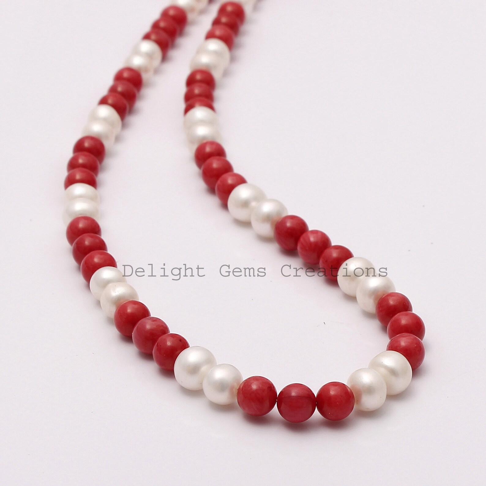 thumbnail image 2 of Natural Red Coral Round Gemstone Beaded Necklace 18" - 6-14mm Graduated - Handmade 2 of 5
