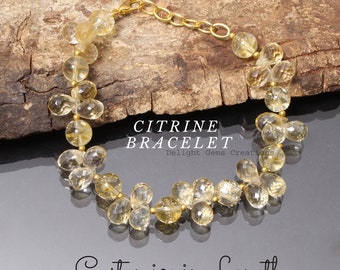 Natural Citrine Beaded Bracelet, Faceted & Round Gemstone, 8.5 Inches