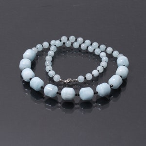 Designer Aquamarine Barrel-Round Beads Necklace with Black Spinel, March Birthstone Jewelry, Handmade Beaded Necklace