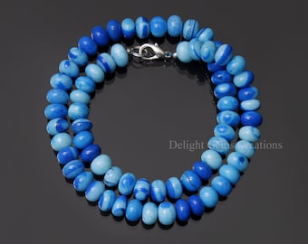 Sky Blue Opal Beaded Necklace, 9mm Gemstone Rondelle Beads, 18 Inch