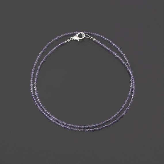 Natural iolite gemstone necklace- 2mm faceted round iolite beads-choker necklace-girl anklets-designer choker design-Christmas gifts