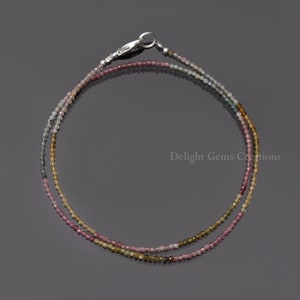AAA++ multi-toermalijnketting, 2 mm natuurlijke watermeloen toermalijn gefacetteerde ronde kralenketting, halfedelsteen minimalistische ketting