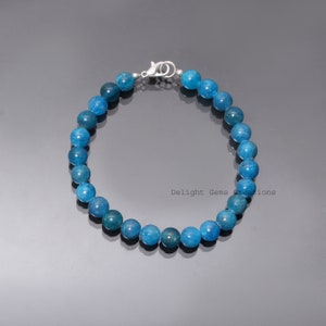Designer AAA blue apatite beaded bracelet-8MM Smooth round gemstone jewelry-handmade bracelet-apatite jewelry-best friend gifts ideas