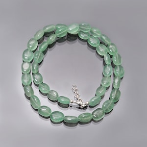 Natural Green Quartz Beaded Necklace, 8x10 mm Strawberry Quartz Beads Necklace, Statement Necklace, Smooth Oval Tumble Beads Necklace 16-24&quot;