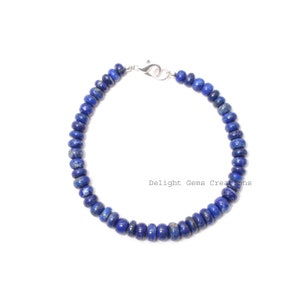 Authentic AAA blue lapis lazuli beaded bracelet-6.5mm-7mm smooth Rondell blue gemstone jewelry-925 lobster clasp-men bracelet-women bracelet image 5