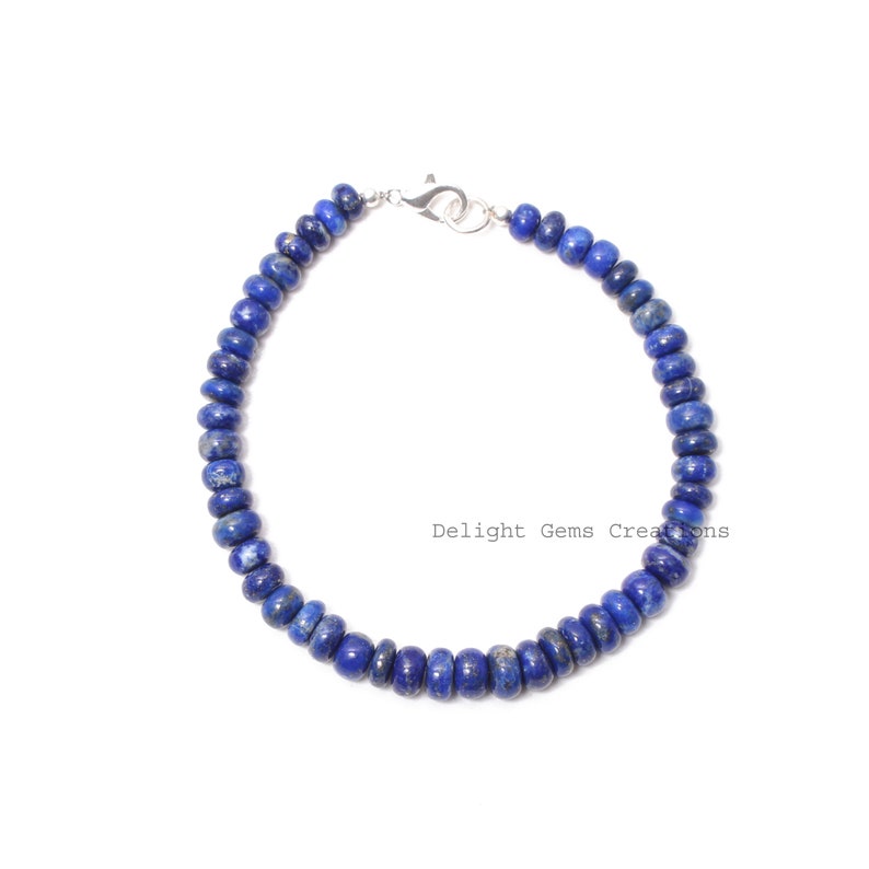 Authentic AAA blue lapis lazuli beaded bracelet-6.5mm-7mm smooth Rondell blue gemstone jewelry-925 lobster clasp-men bracelet-women bracelet image 5