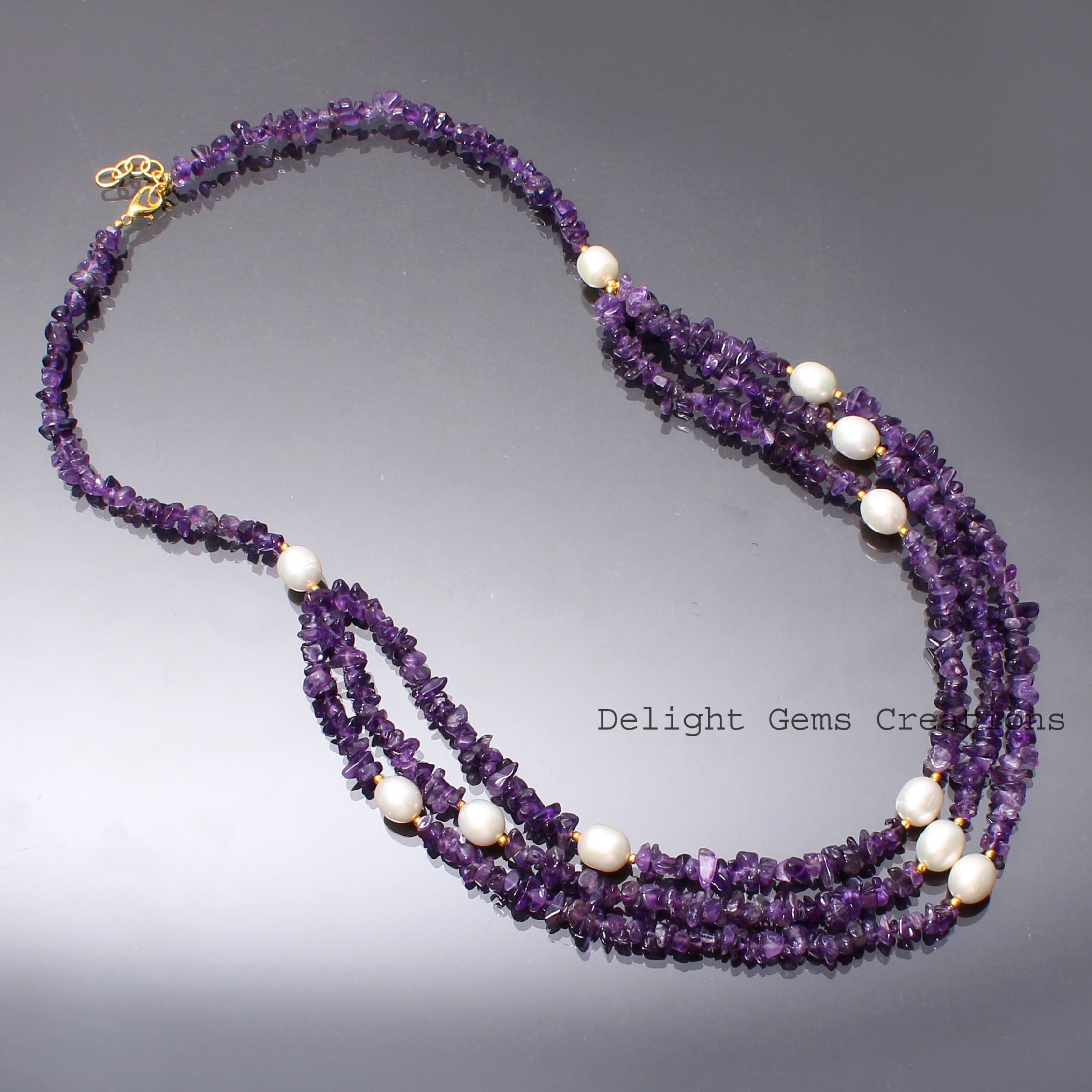 【BLACKPURPLE】☆Marilyn Crystal Layering Pearl Necklac.e Shiny Purple Cocktail Chunky Necklace Pearl Multi Strand