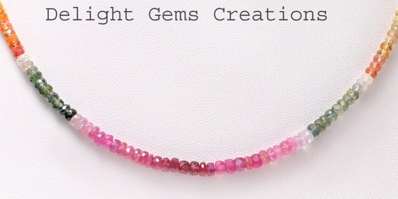 結婚祝い 天然マルチサファイアビーズネックレス、3.5-4 mm マルチカラー ビーズ・レジン・アクセサリ