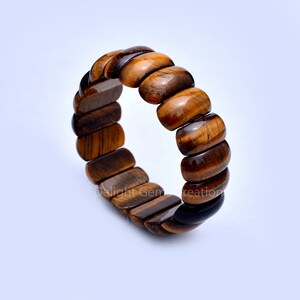 Natural Tiger Eye Beaded Bracelet - Handmade Gemstone Stretch Bracelet - Brown Tiger&#39;s Eye Jewelry