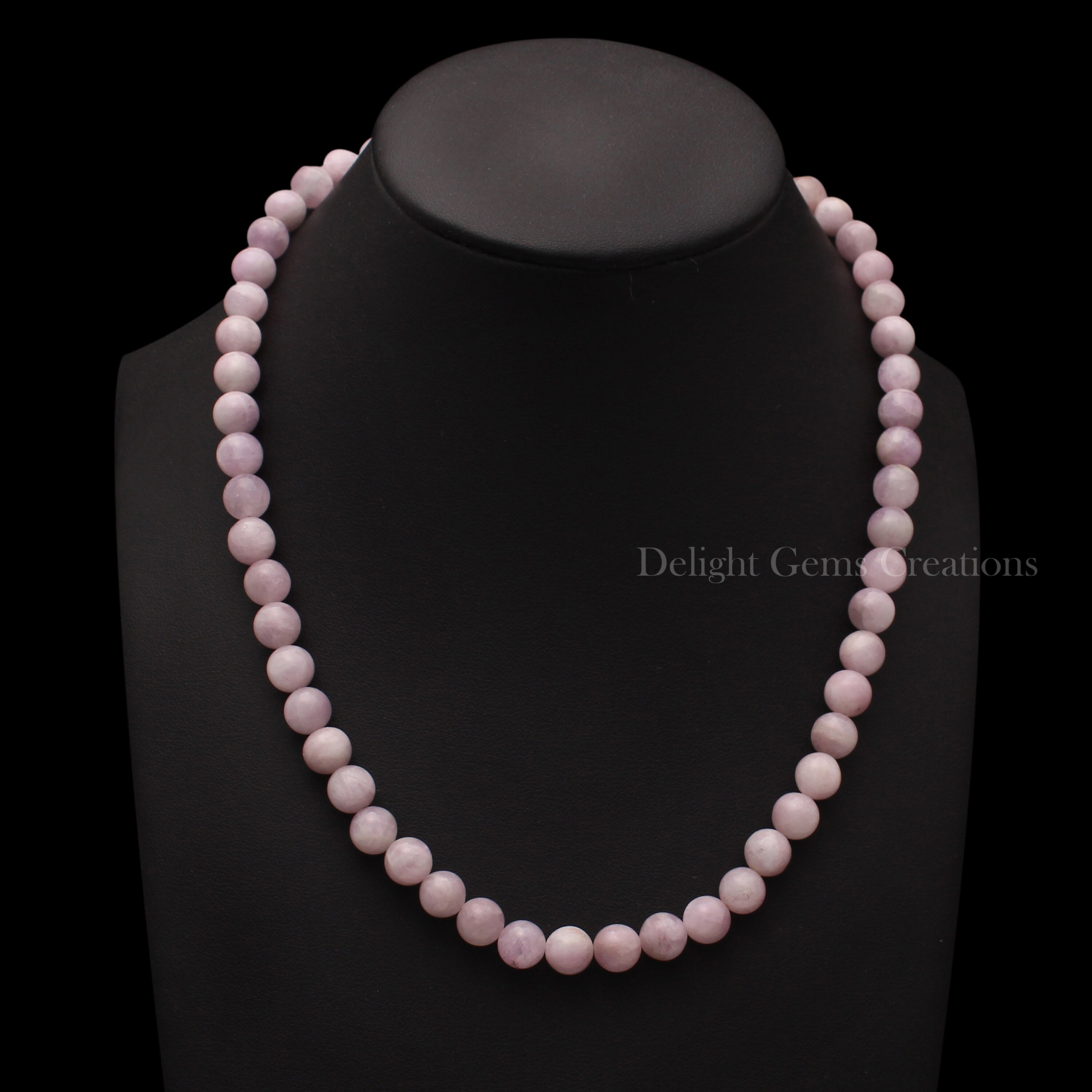 Collana Kunzite Naturale 6 Mm Con Catena In Argento 925, Lunghezza 45 Cm, Gioiello Fatto A Mano, Regalo Per Lei