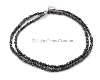 Natural BLACK DIAMOND Beads Necklace, 2.5-3mm Diamond Chips Nuggets Uncut Beads, Rough Black Diamond Necklace, Sparkle Shiny Diamond Beads