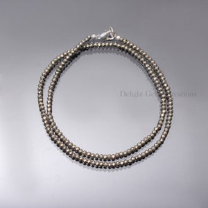 Natural Golden Pyrite Beaded Necklace, 3mm Pyrite Micro Faceted Beads Necklace, Party-Wear Dainty Girl Necklace, Pyrite Necklace 16- 36&quot;