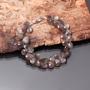 AAA Chocolate moonstone beaded bracelet-8mmx9mm Faceted heart moonstone bracelet-gemstone bracelet-natural moonstone jewelry-gift ideas