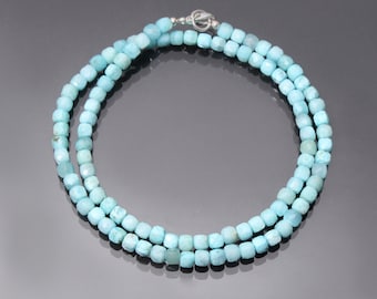 NATURAL GEMSTONE PERUVIAN BLUE OPAL 6MM SQUARE HEISHI BEADS NECKLACE 16.5" NATURAL GEMSTONE PERUVIAN BLUE OPAL 6MM SQUARE HEISHI BEADS NECKLACE 16.5"