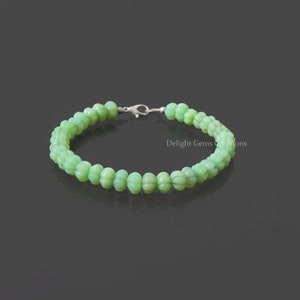 Muskmelon Carved Chrysoprase Beads Bracelet, 7-8mm Beads Bracelet, Gemstone Bracelet, Women&#39;s Bracelet, 925 Sterling Silver Clasp