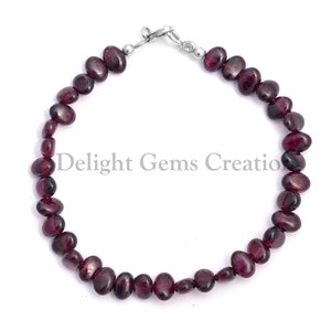 Genuine Garnet Smooth Oval Beads Bracelet, Garnet Beaded Bracelet, 6x5mm Red Garnet Gemstone Bracelet, January Birthstone Handmade Bracelet