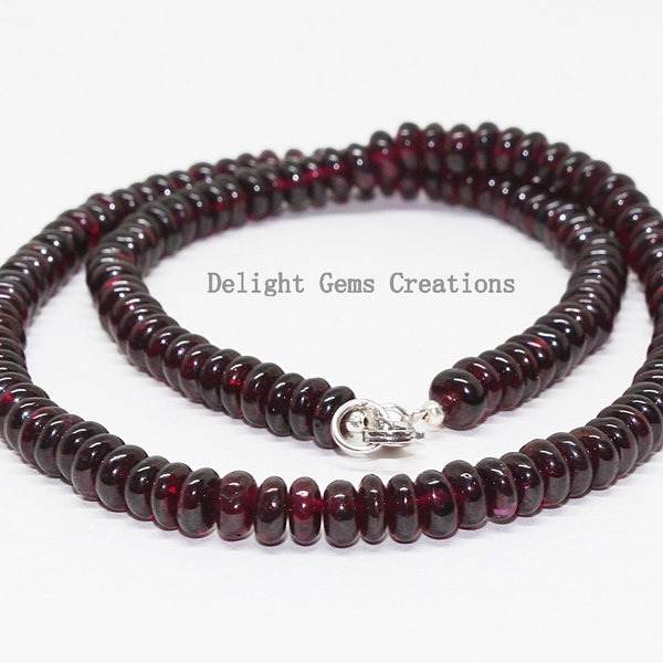 Natural Garnet Necklace, 5.5 to 6mm Garnet Smooth Roundel Beads Necklace 18", Red Mozambique Garnet Beaded Necklace, Wedding,Bridesmaid Gift