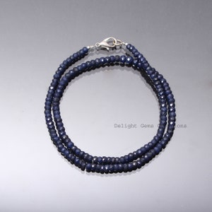 Natural Blue Sapphire Beaded Necklace-Precious Stone Beads Necklace-4mm-5mm faceted rondell blue gemstone jewelry-Best Gift For Her / Him