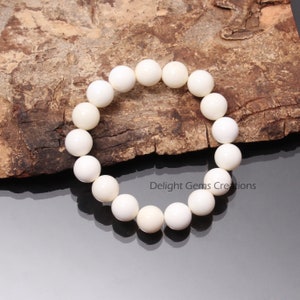 Genuine White Opal Beaded bracelet-Peace Bracelet-12MM smooth round white Gemstone bracelet-Stretch bracelet-Adjustable bracelet-Gifts Ideas