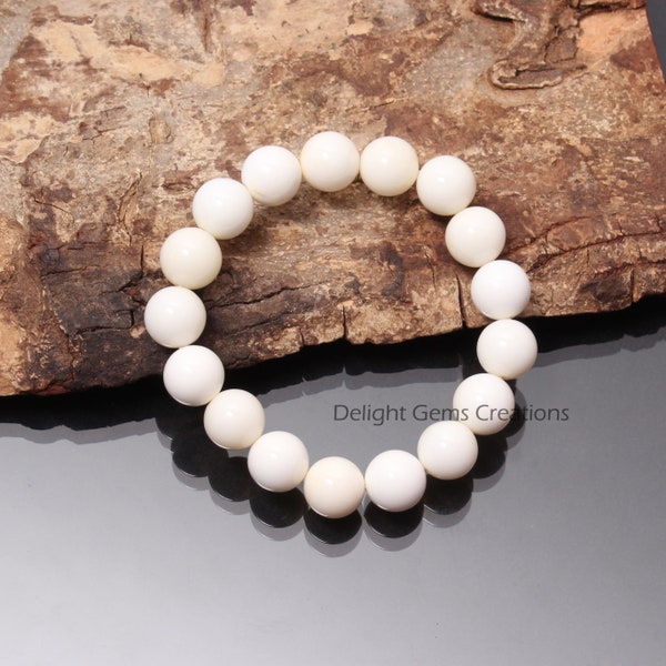 Bracelet perlé Opale Blanche Authentique-Bracelet Paix-Bracelet rond lisse blanc Gemstone bracelet-Bracelet Stretch-Bracelet réglable-Idées cadeaux