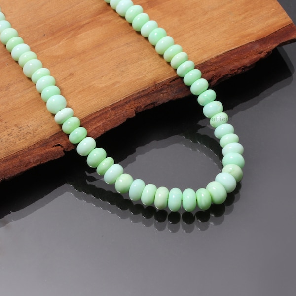 Natural Mint Green Opal Smooth Roundel Bead Necklace, 6-9mm Light Green Opal Gemstone Necklace, Beaded Necklace, Women's Necklace, Gift Her