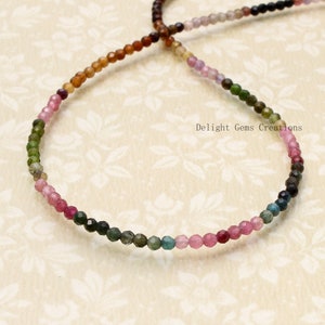 Collier multitours AAA, collier de perles rondes à facettes en tourmaline pastèque naturelle 3 mm, collier tourmaline multicolore, cadeau pour elle image 4