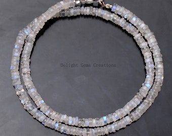 Collier de perles de pierre de lune arc-en-ciel blanc, collier de perles de pneu rond lisse pierre de lune 5 mm, bijoux en perles de pierre de lune bleue flashy, cadeau pour elle