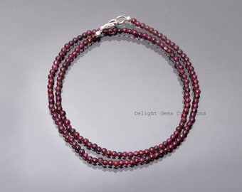 Natural Red Garnet Beaded Necklace-3mm Red Garnet Smooth Round Bead Necklace-Tiny beads necklace-Women Jewelry-Semi precious beads necklace