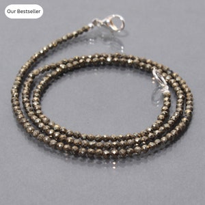 Natural Golden Pyrite Beaded Necklace, 2.5mm Pyrite Micro Faceted Beads Necklace, Party-Wear Dainty Girl Necklace, Pyrite Necklace 16- 36&quot;