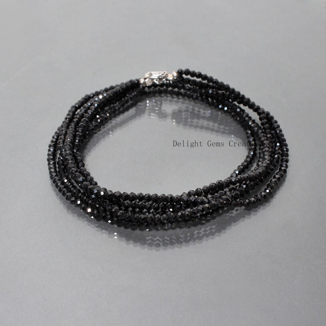 Collana In Spinel Nero 18'' Con Pietre Naturali 2/3mm – Girocollo In Argento Placcato