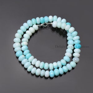 Peruvian Blue Opal Beads Necklace, 9mm Opal Smooth Rondelle Beads Necklace, Opal Jewelry, Shaded Blue Opal Necklace,Anniversary Gift For Her