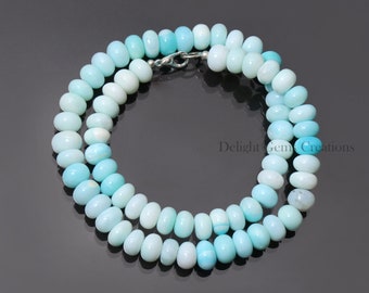Peruvian Blue Opal Beads Necklace, 9mm Opal Smooth Rondelle Beads Necklace, Opal Jewelry, Shaded Blue Opal Necklace,Anniversary Gift For Her