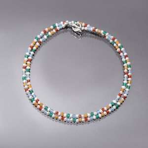 Natural multi stone gems beaded necklace, 2.5mm multi color gemstone choker necklace, birthday gift sparkling jewelry, women&#39;s bead necklace