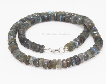 Labradorite Beads Necklace, Natural Labradorite 6mm to 7mm Jewelry Necklace, Blue Fire Labradorite Beaded Rondelle Faceted Jewelry Necklace