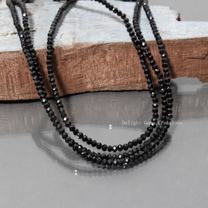 Collana In Spinel Nero 18'' Con Pietre Naturali 2/3mm – Girocollo In Argento Placcato