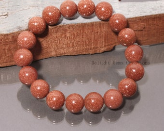 Sunstone Bead Bracelet, Golden Orange Gemstone Stacking Bracelet