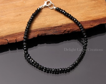 Natural Black Tourmaline Beaded Bracelet 4-4.5mm Black Tourmaline Faceted Rondelle Beads Necklace, Black Beads Tourmaline Necklace, Gift