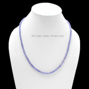 Tanzanite Faceted Rondelle Necklace, 4mm Tanzanite Gemstone Beaded Necklace, Birthday Gift Party Necklace, AAA++ Tanzanite Beads Necklace