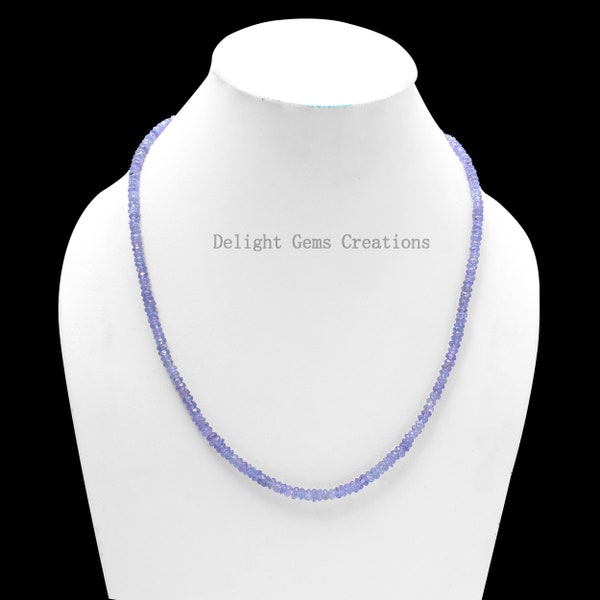 Tanzanite Faceted Rondelle Necklace, 4mm Tanzanite Gemstone Beaded Necklace, Birthday Gift Party Necklace, AAA++ Tanzanite Beads Necklace