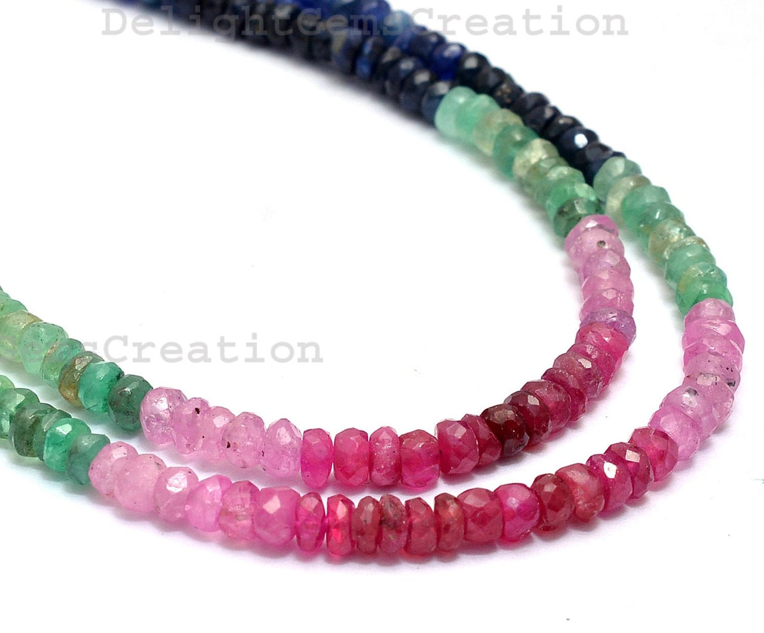 Natural Ruby-emerald-sapphire Beaded Necklace 3mm-4mm Multi | Etsy