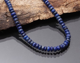 Genuine Dark Blue lapis lazuli beaded necklace-5.5mm-6mm Smooth Rondell Lapis Gemstone Jewelry-925 Lobster Clasp-Women Jewelry-Gift for Her