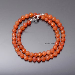 Carnelian necklace, 5-6mm genuine Carnelian beaded necklace, Orange stone necklace, Carnelian necklace for men and women 18 Inch necklace