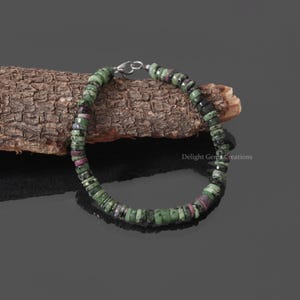 Natural Green Ruby Zoisite Beaded Bracelet, 6-6.5mm Ruby Zoisite Heishi Plain Tyre Beads Bracelet, Gift Bracelet, Unisex, Anniversary Gift