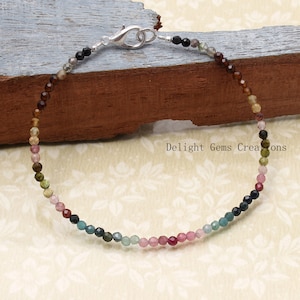 Watermelon Tourmaline Bracelet, 3mm Multi Tourmaline Micro Faceted Round Beads Bracelet, Minimalist Tiny Bracelet, Friendship Bracelet, Gift