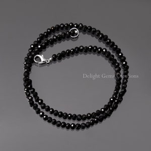 Black Spinel Necklace, Natural Black Spinel Beaded Necklace, 4mm Spinel Faceted Round Beads, Black Beads Necklace, Semi Precious Necklace