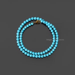 Sleeping Beauty Turquoise Beaded Necklace, 5mm Turquoise Smooth Round Beads Necklace, Turquoise Necklace Jewelry, Gemstone Necklace For Her