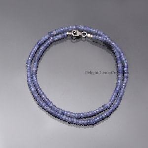 Natuurlijke tanzaniet ketting met facetkralen, 3,5 mm-4,5 mm tanzaniet edelsteen kralenketting, AAA++ tanzaniet rondelle kralenketting sieraden