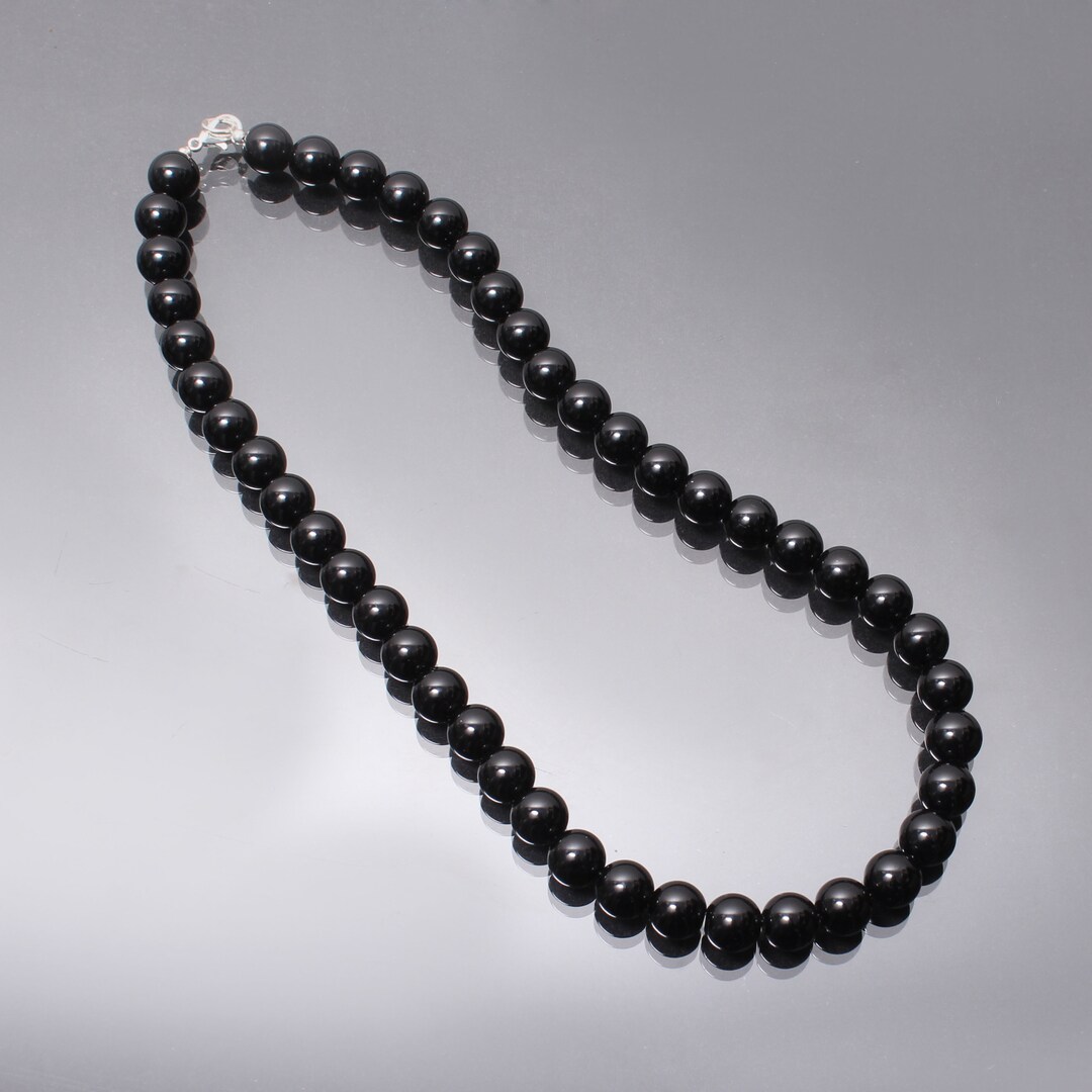 Black Onyx Necklace, Beaded Necklace, 10mm Onyx Smooth Round Beads ...