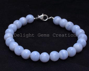 Blue Lace Agate Beaded Bracelet, 7mm Blue Lace Agate Gemstone Bracelet, Blue Agate Bracelet For Men Women, Agate Bead Christmas Gift For Her